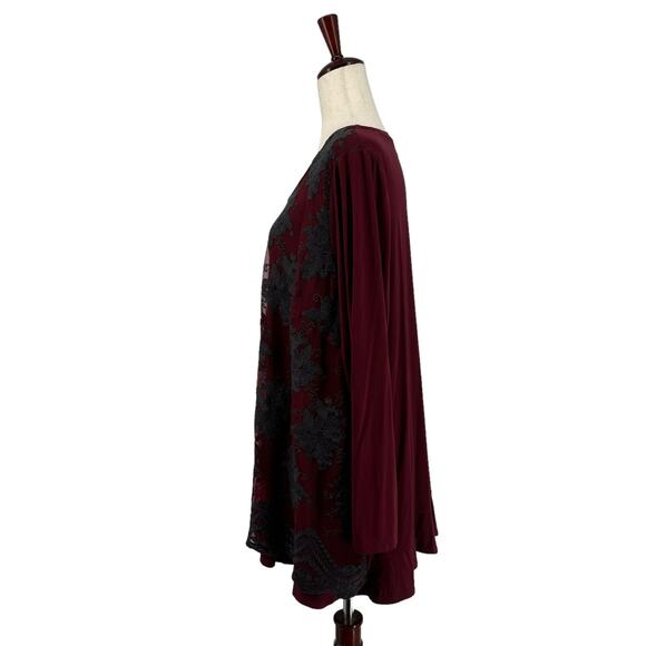 LOGO Lavish Lace Overlay Scoop Neck Top Tunic 2X Maroon A345571 Lori Goldstein - Picture 4 of 15